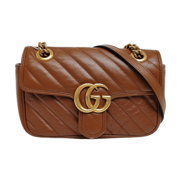 GG Marmont Small Quilted Calfskin Brown