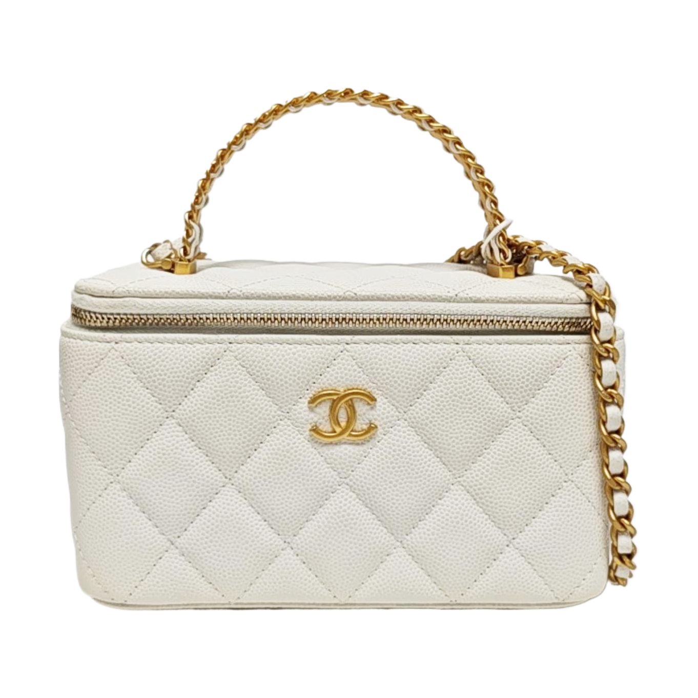 VANITY CASE Small Quilted Grained Calfskin White