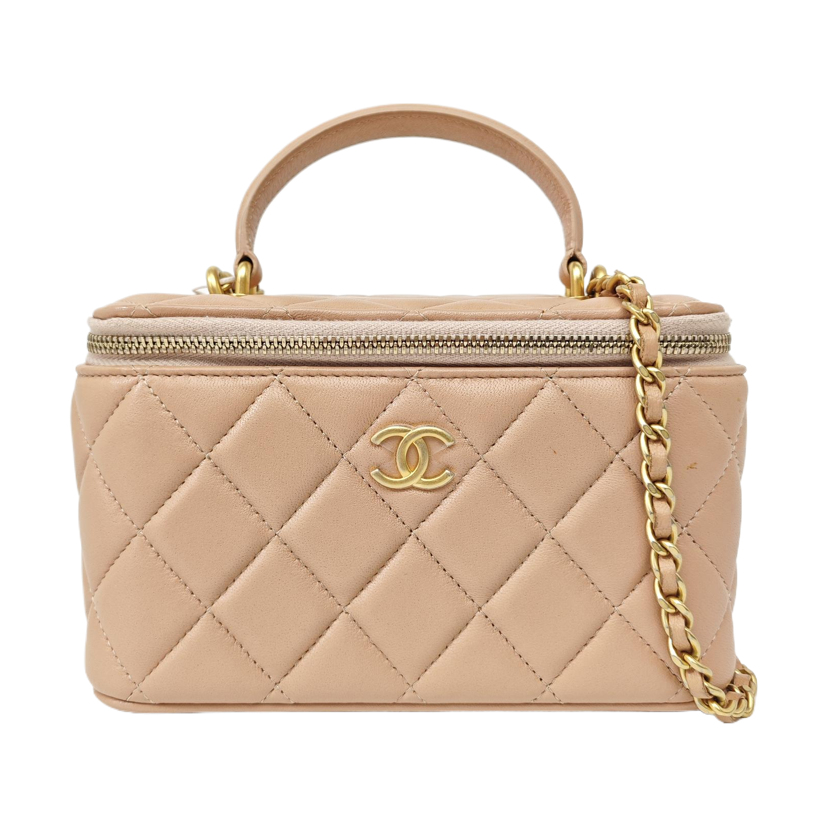 VANITY CASE Small Quilted Lambskin Brown