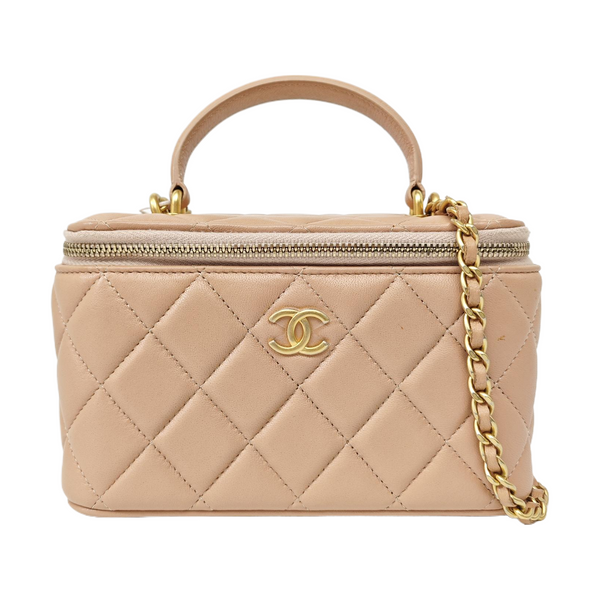 VANITY CASE Small Quilted Lambskin Brown