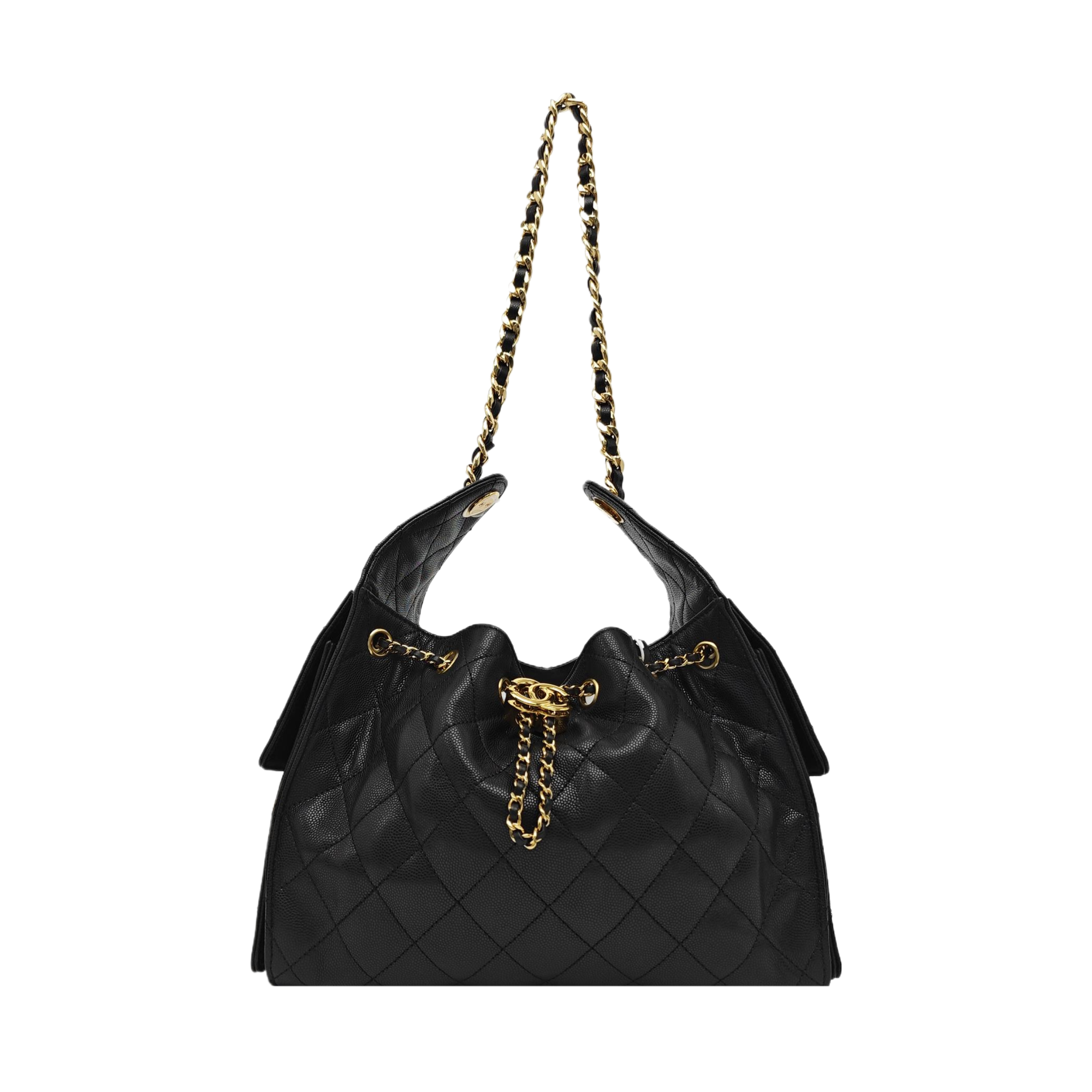CHANEL 25 Small Quilted Grained Calfskin Black