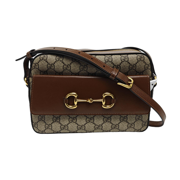 Authenticated pre-owned  Horsebit 1955 Small Coated Canvas Beige - Shoulder Bag at Looply