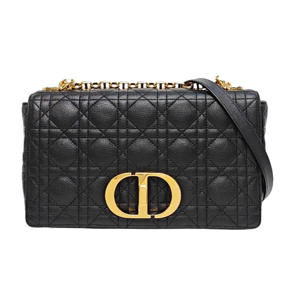 Authenticated pre-owned  Dior Caro Medium Quilted Calfskin Black - Shoulder Bag at Looply