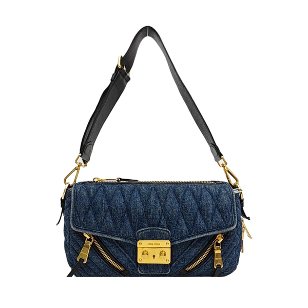 Quilted Denim Shoulder Bag Blue