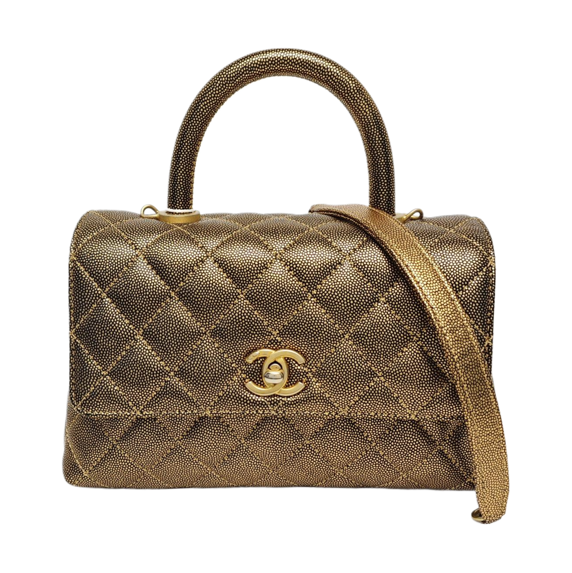 COCO HANDLE Pequeño Piel de becerro graneada acolchada Oro