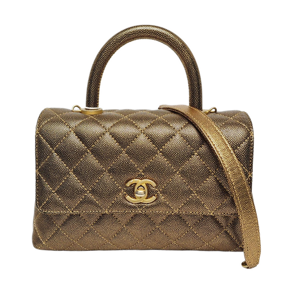 COCO HANDLE Pequeño Piel de becerro graneada acolchada Oro