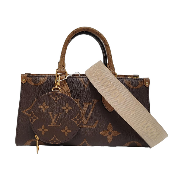 ONTHEGO EAST WEST Chain Monogram Coated Canvas Brown
