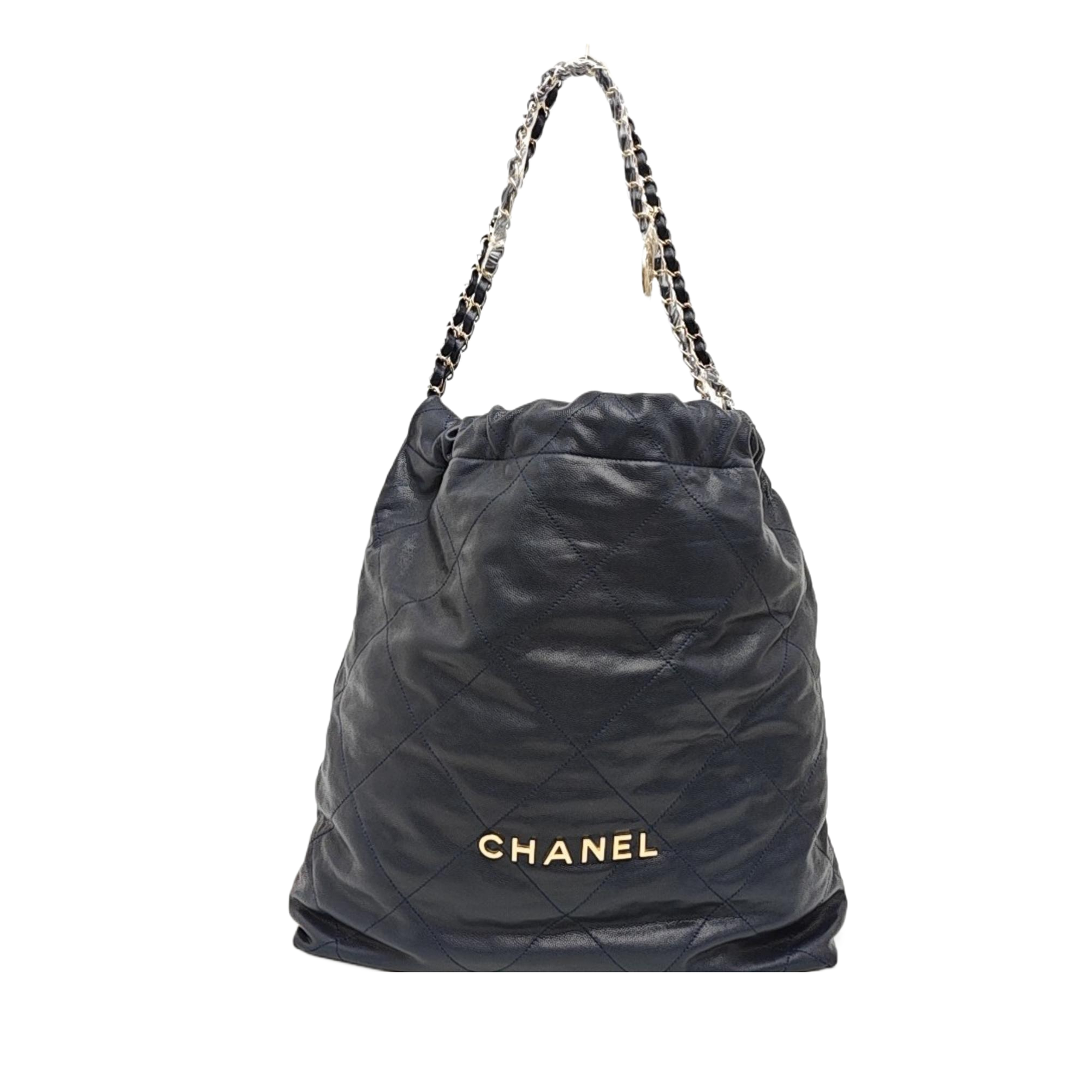 CHANEL 22 Large Quilted Grained Calfskin Blue