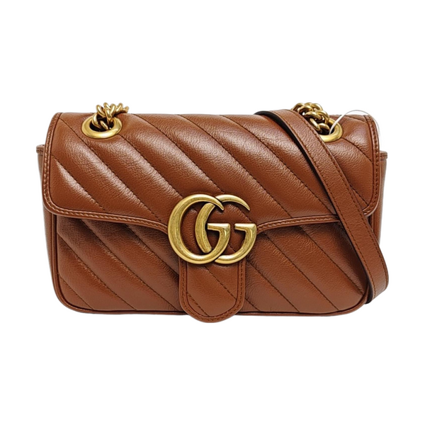 GG Marmont Small Quilted Calfskin Brown