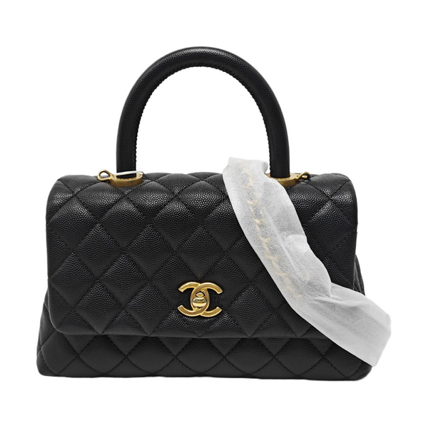 COCO HANDLE Small Quilted Grained Calfskin Black