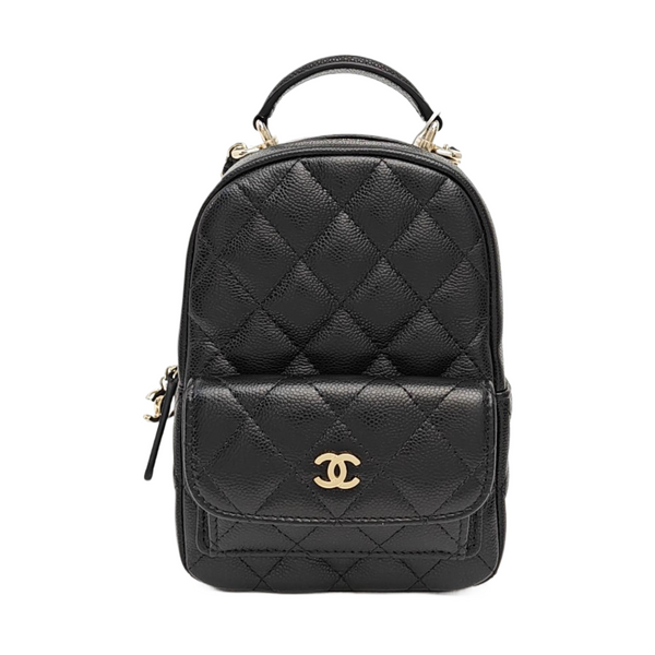 Quilted Grained Calfskin Backpack Mini Black