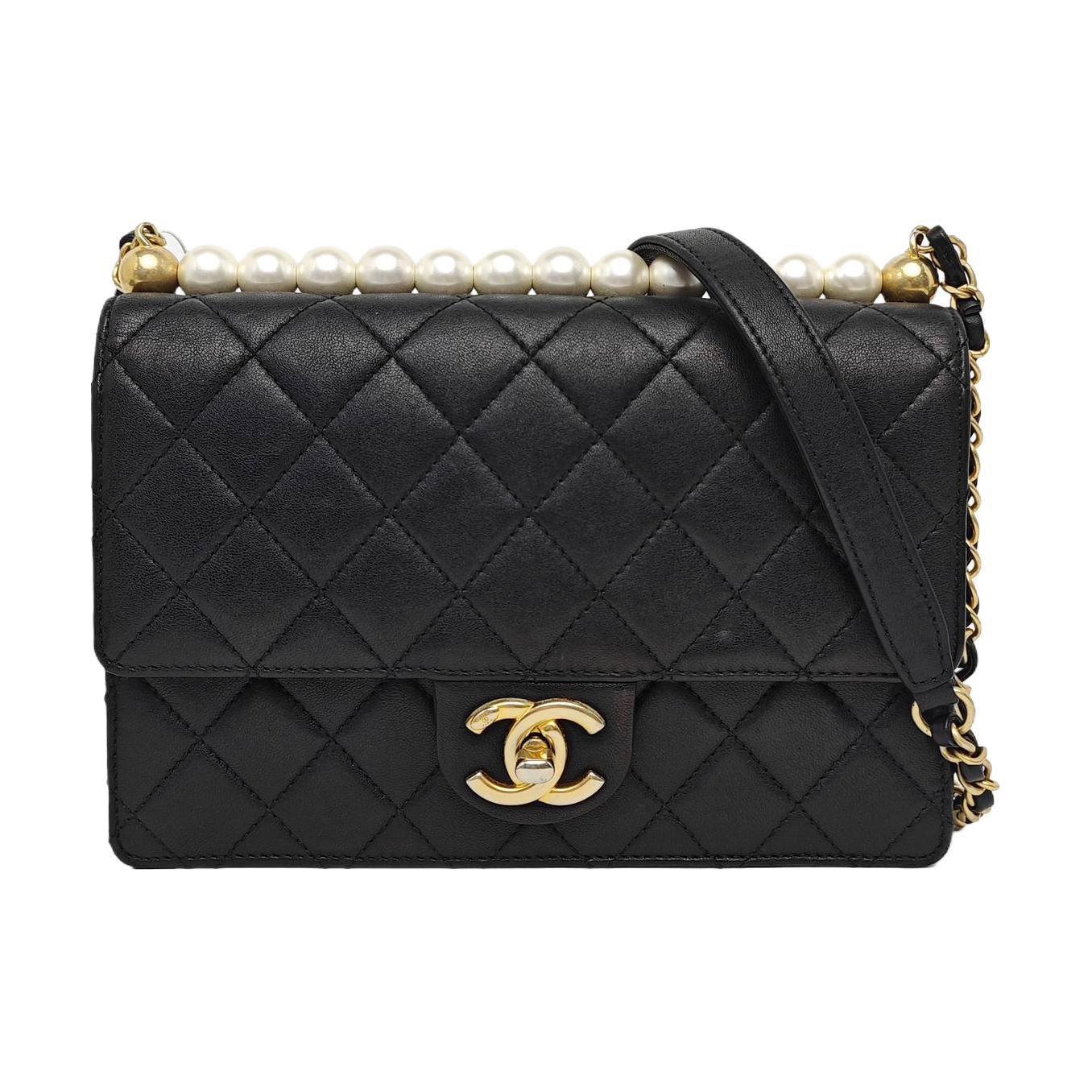 CLASSIC VERTICAL PEARL Medium Quilted Lambskin Black