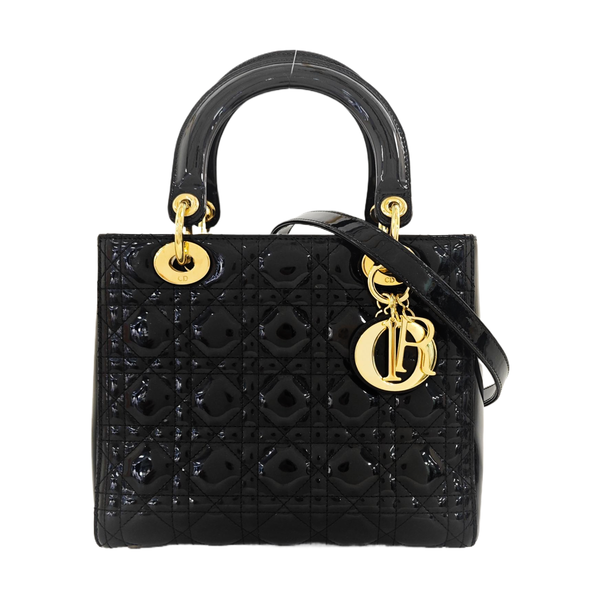 Lady Dior Medium Cannage Patent Leather Black