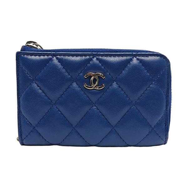 Quilted Lambskin Card Holder Blue