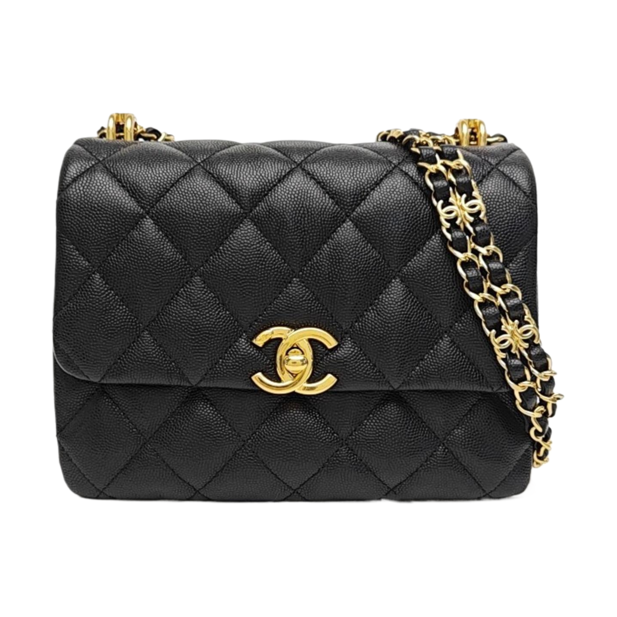 Quilted Grained Calfskin Crossbody Bag Black
