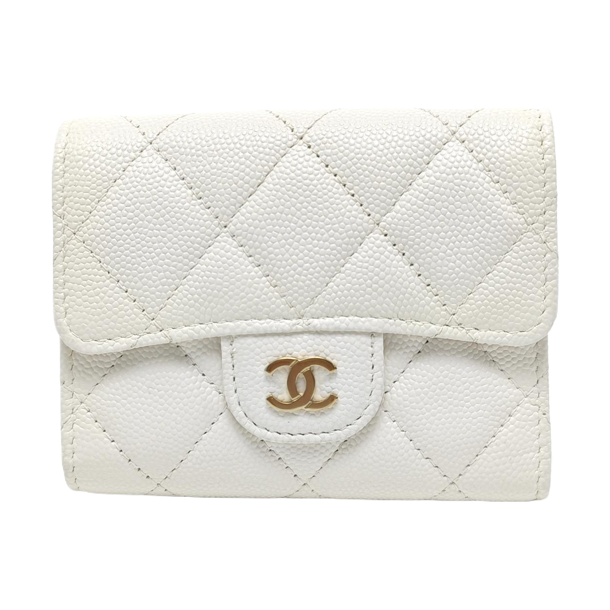 CLASSIC FLAP Quilted Grained Calfskin White Card Holder