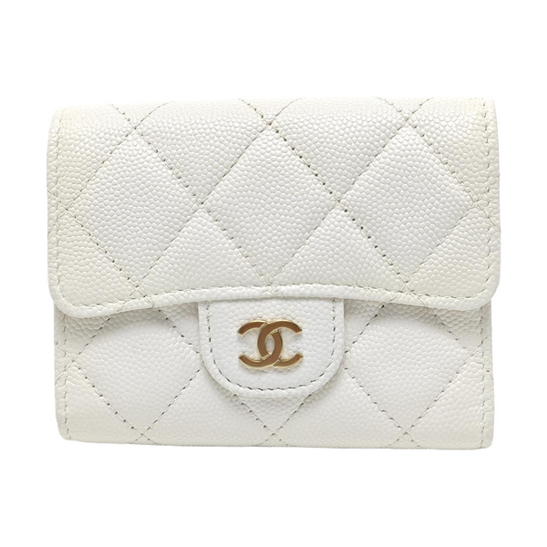 CLASSIC FLAP Quilted Grained Calfskin White Card Holder