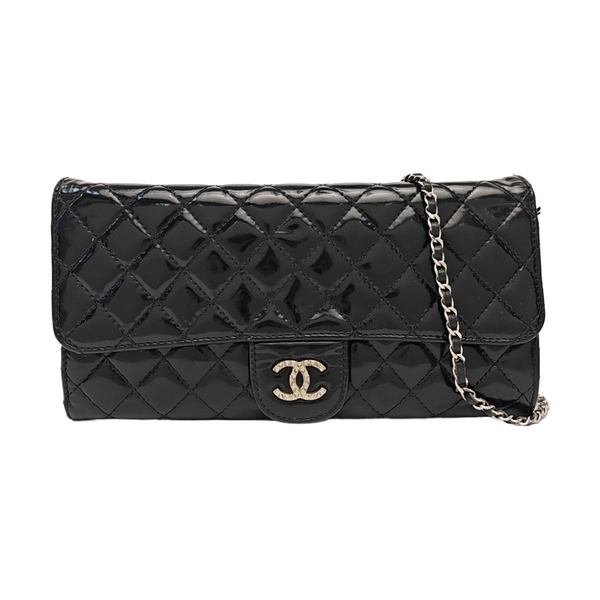 Quilted Patent Leather Top Handle Bag Black