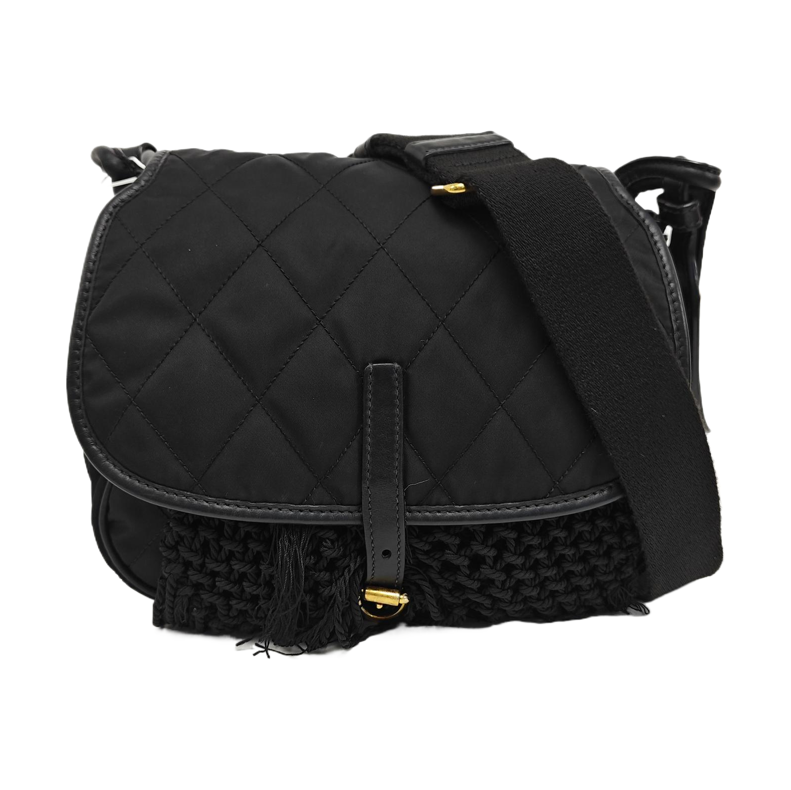 Quilted Nylon Shoulder Bag Black
