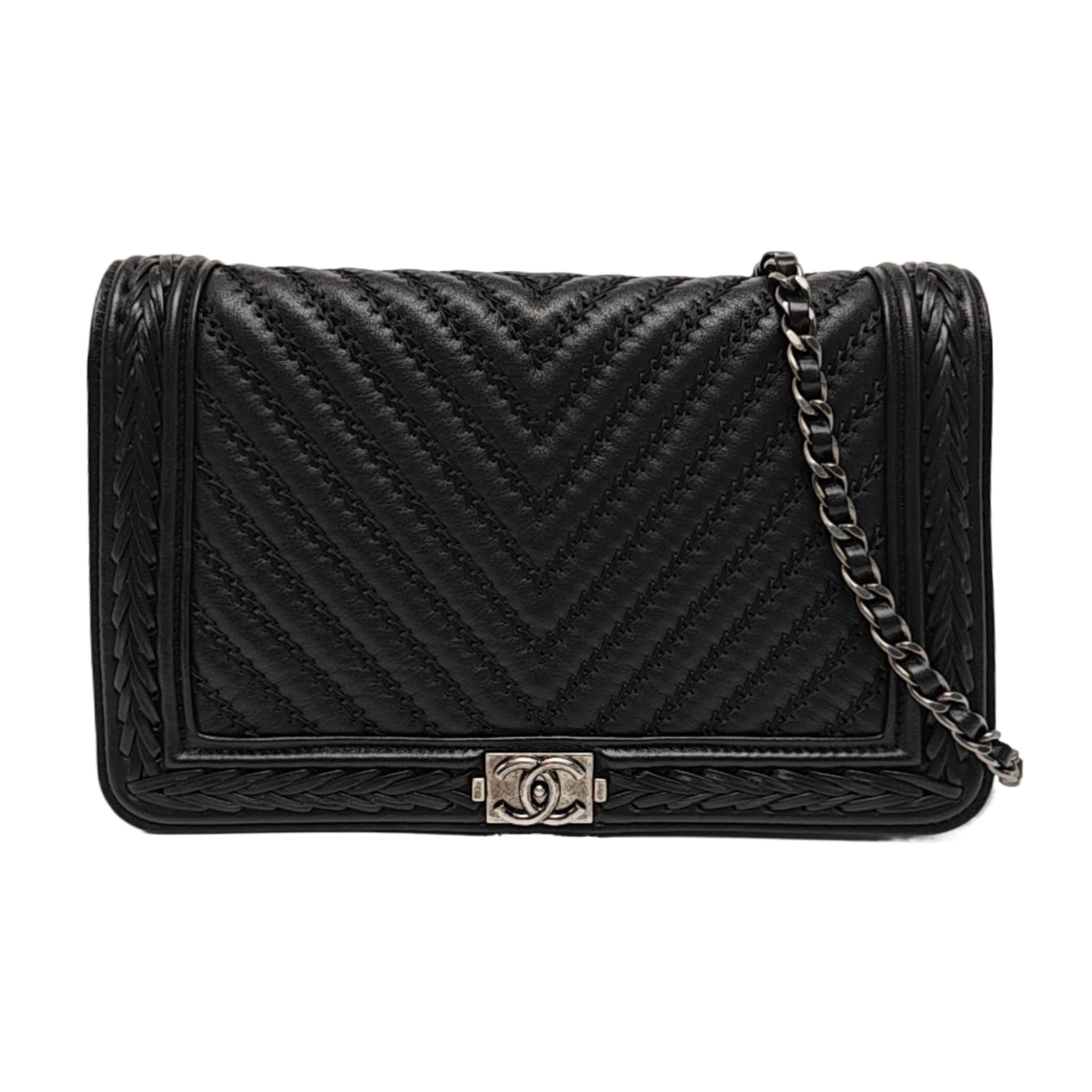 BOY CHANEL Mini Chevron Calfskin Black