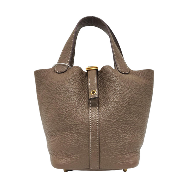 Authenticated pre-owned  Picotin Lock 18 Clemence Grey - Bucket Bag at Looply