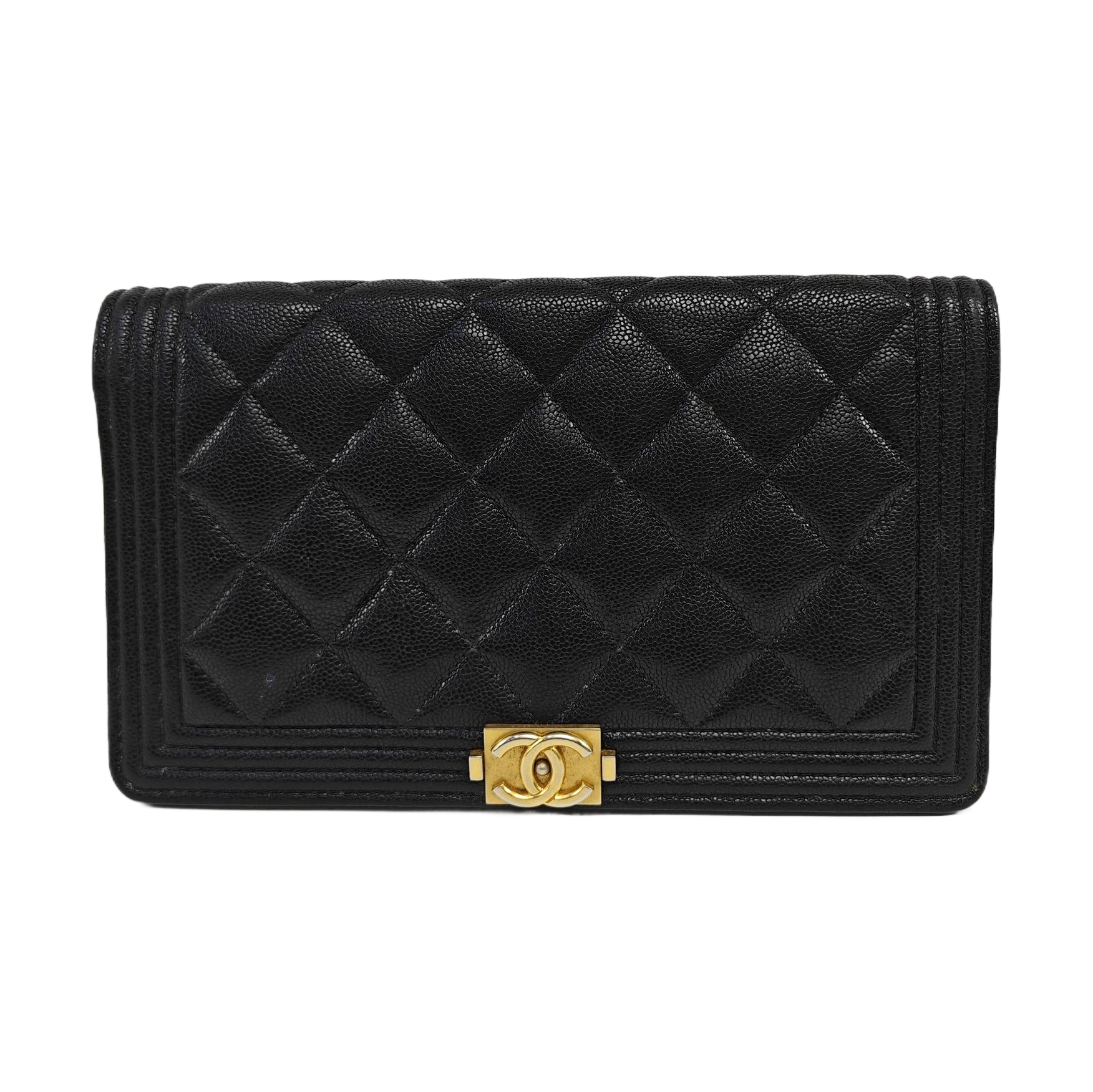 BOY CHANEL Mini Quilted Grained Calfskin Black Wallet