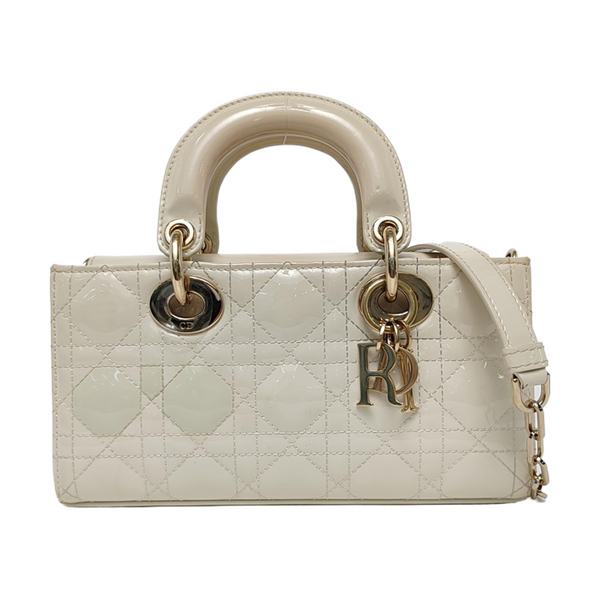 Lady D-Joy Small Cannage Patent Leather Beige