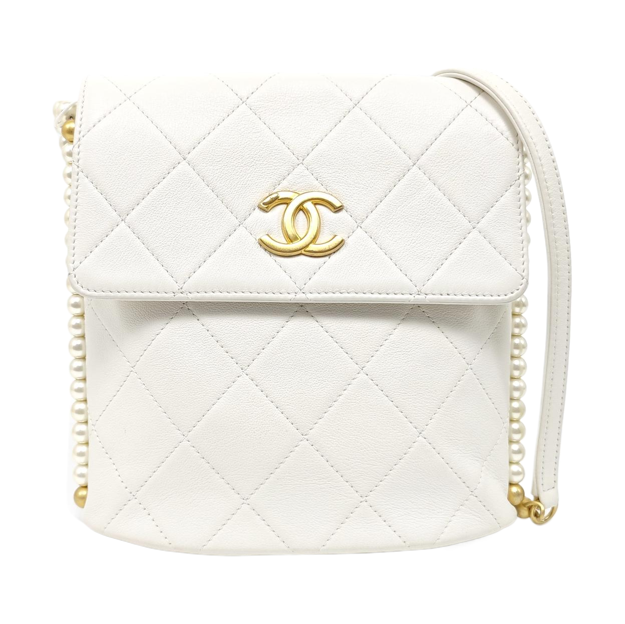 Quilted Calfskin Shoulder Bag Small White