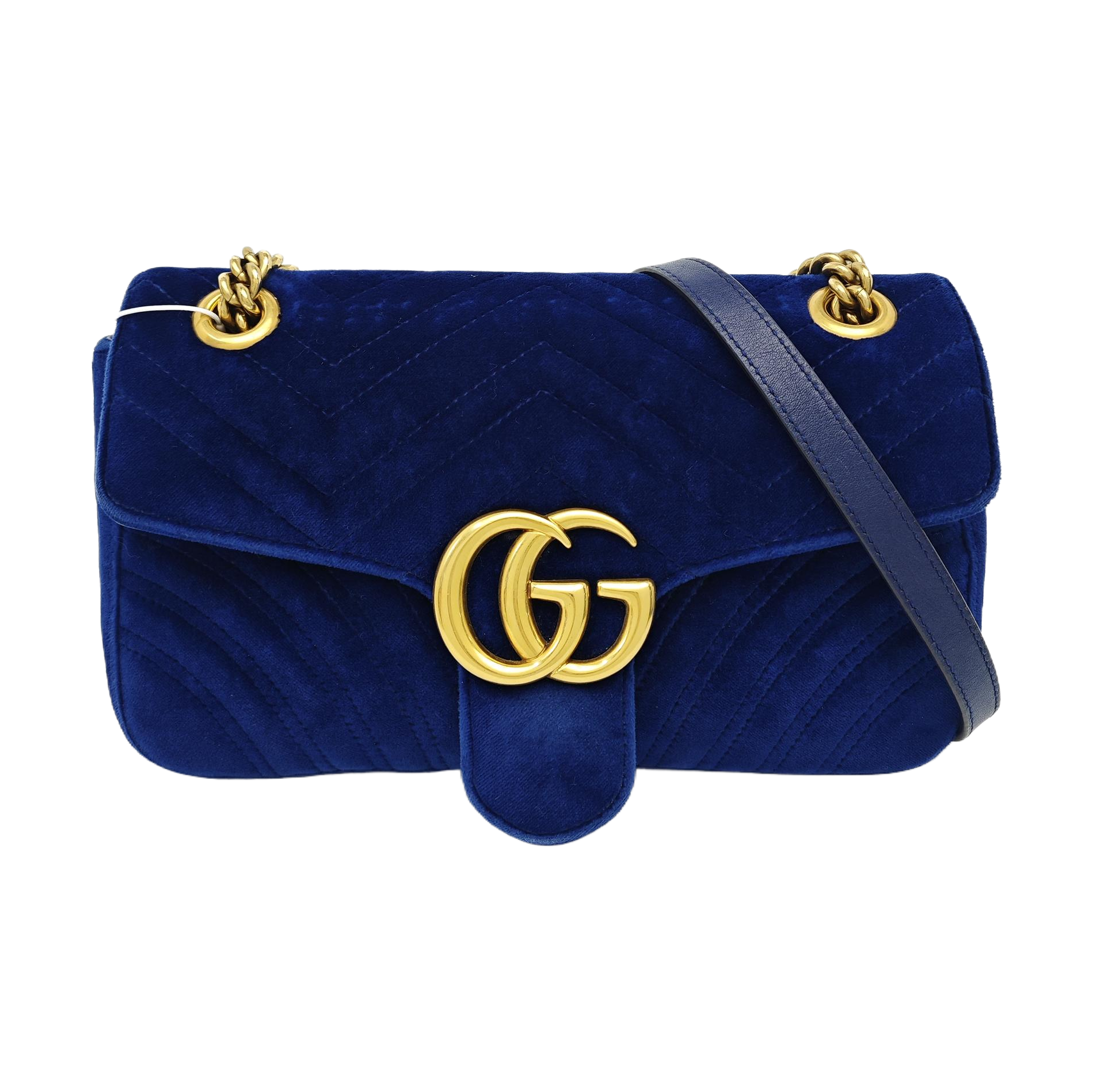 GG Marmont Medium Quilted Velvet Blue