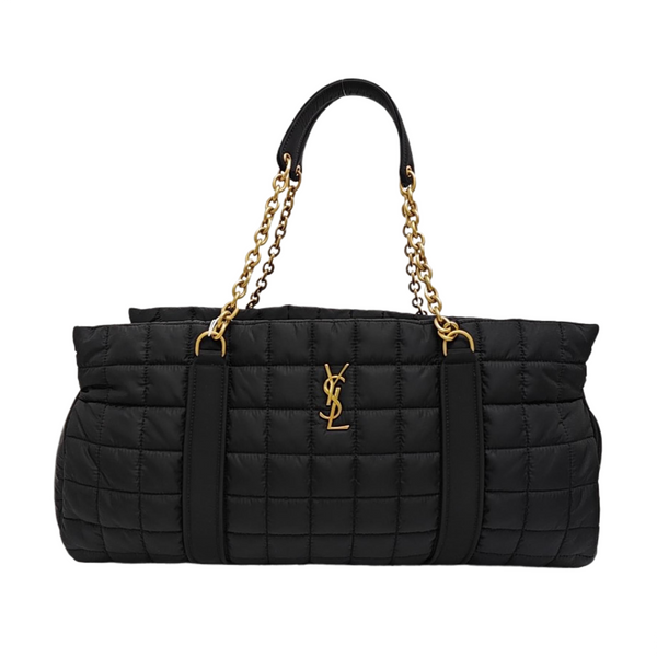 Quilted Nylon Top Handle Bag Black