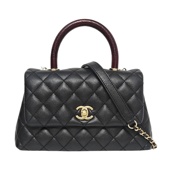 COCO HANDLE Small Quilted Grained Calfskin Black