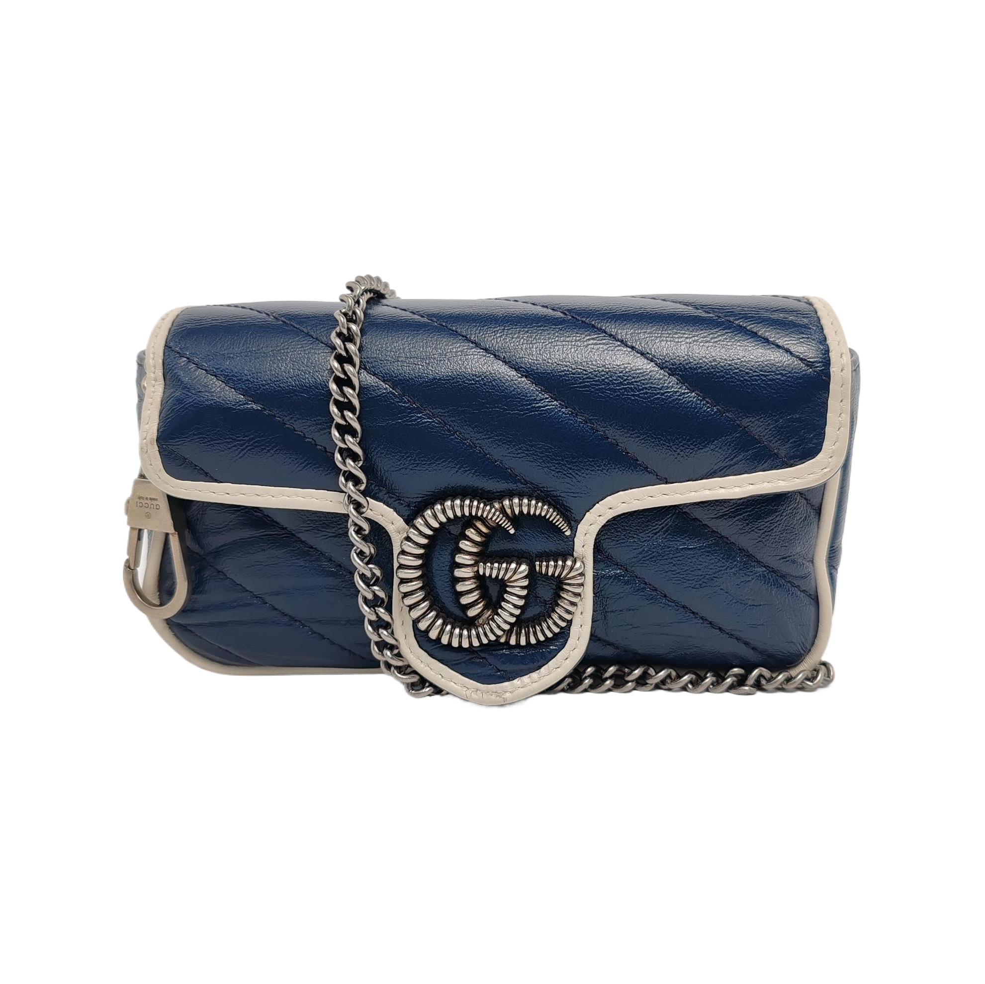 Authenticated pre-owned  GG Marmont Super Mini Quilted Calfskin Blue - Crossbody Bag at Looply
