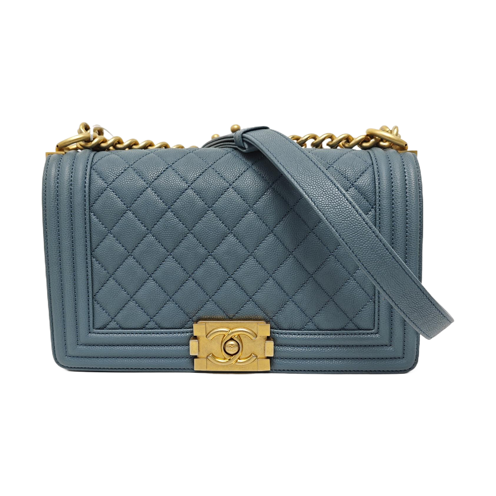 BOY CHANEL Medium Quilted Grained Calfskin Blue