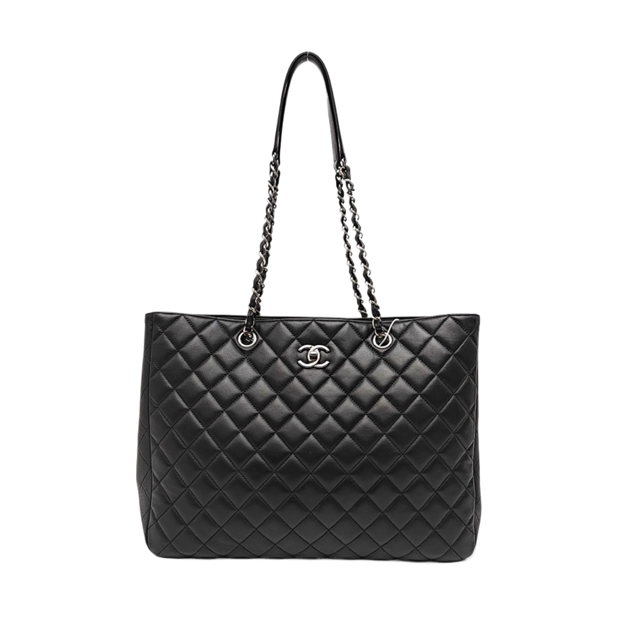 Quilted Calfskin Tote Bag Large Black