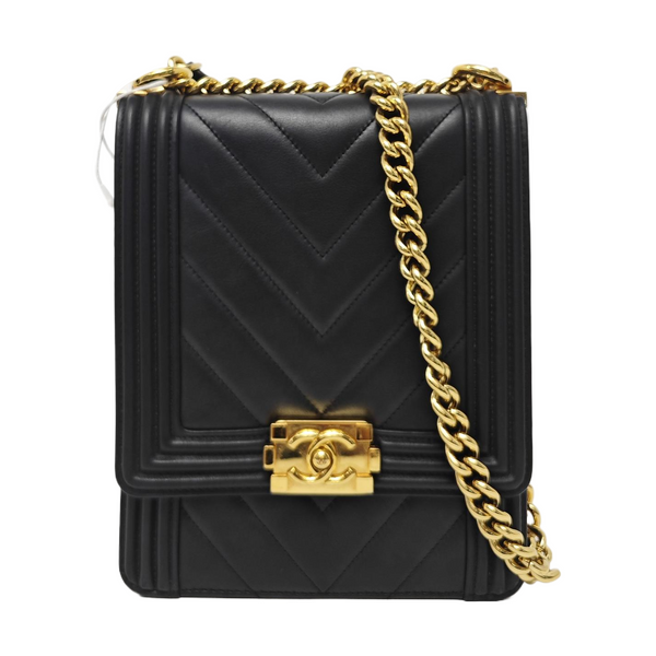 BOY CHANEL Mini Chevron Calfskin Black
