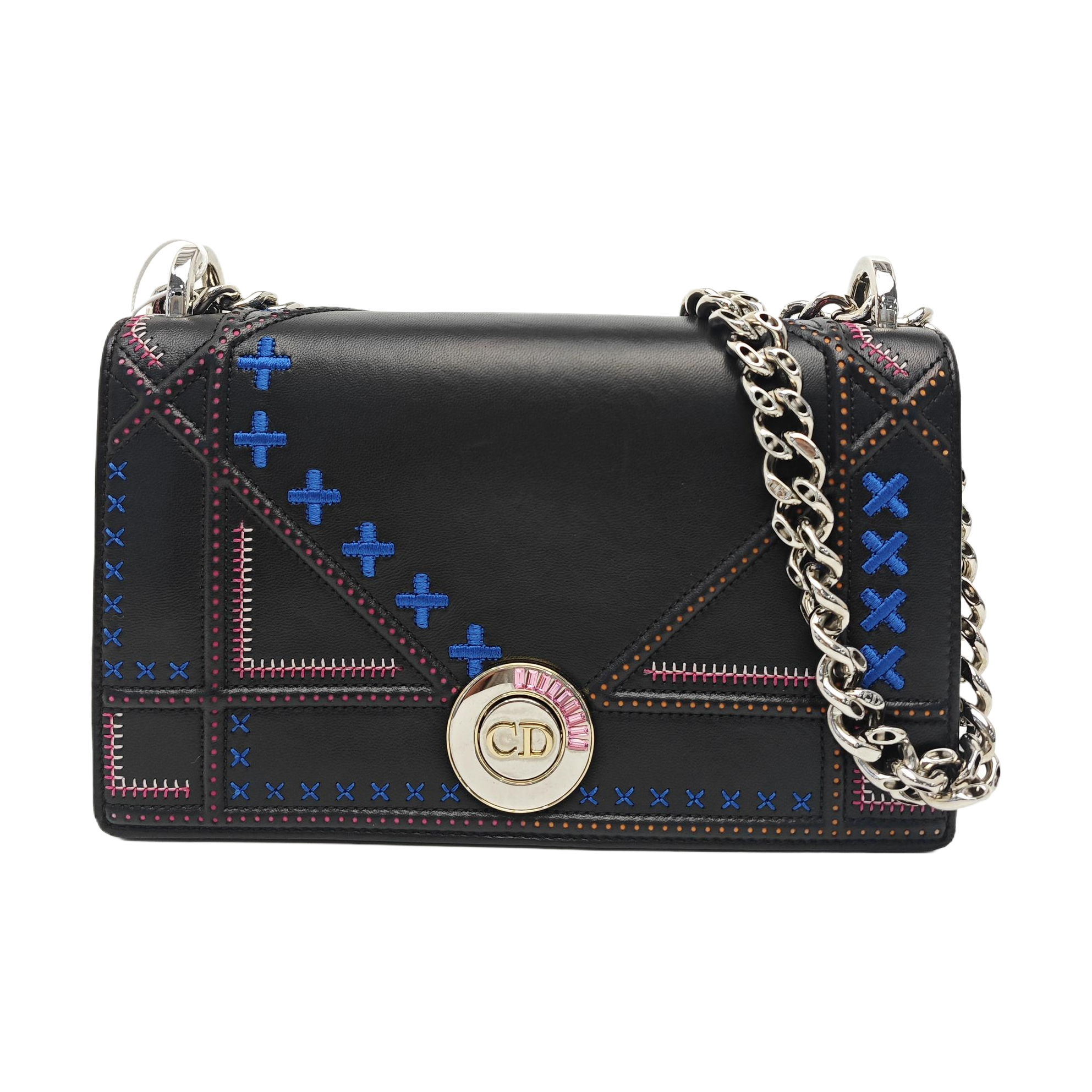 Cannage Calfskin Shoulder Bag Black