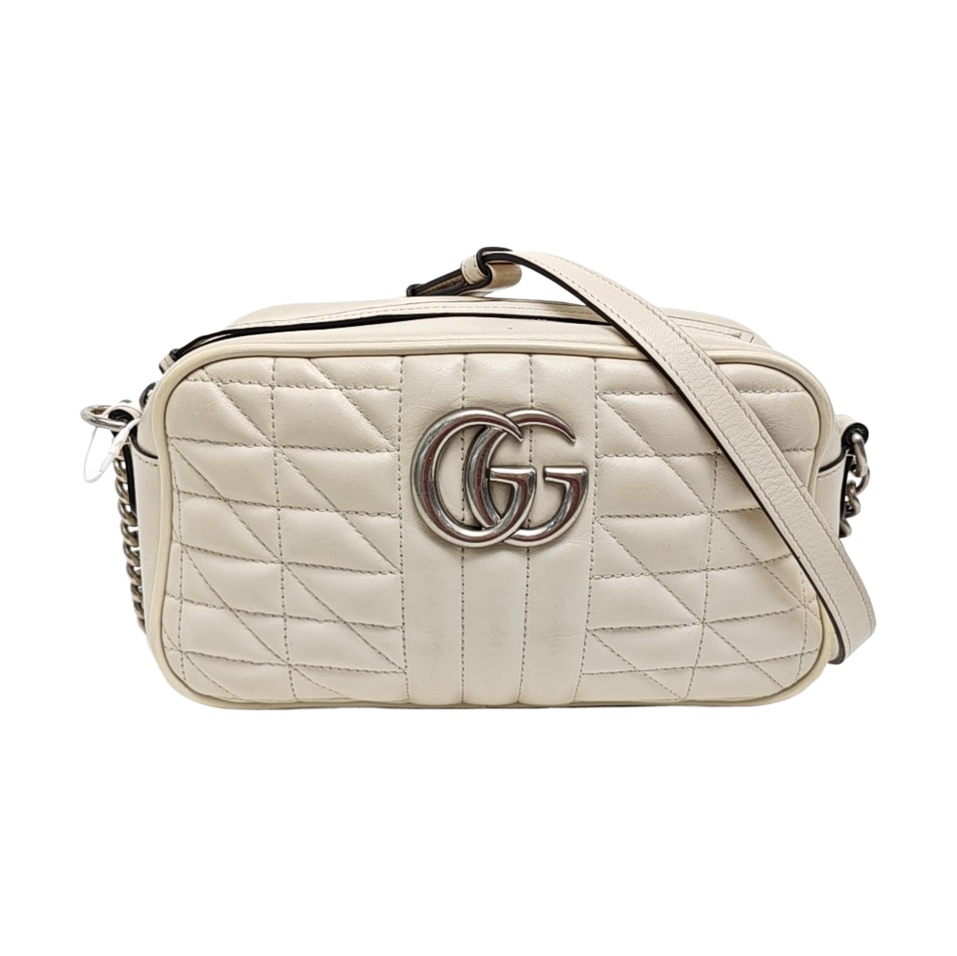 GG Marmont Small Quilted Calfskin White