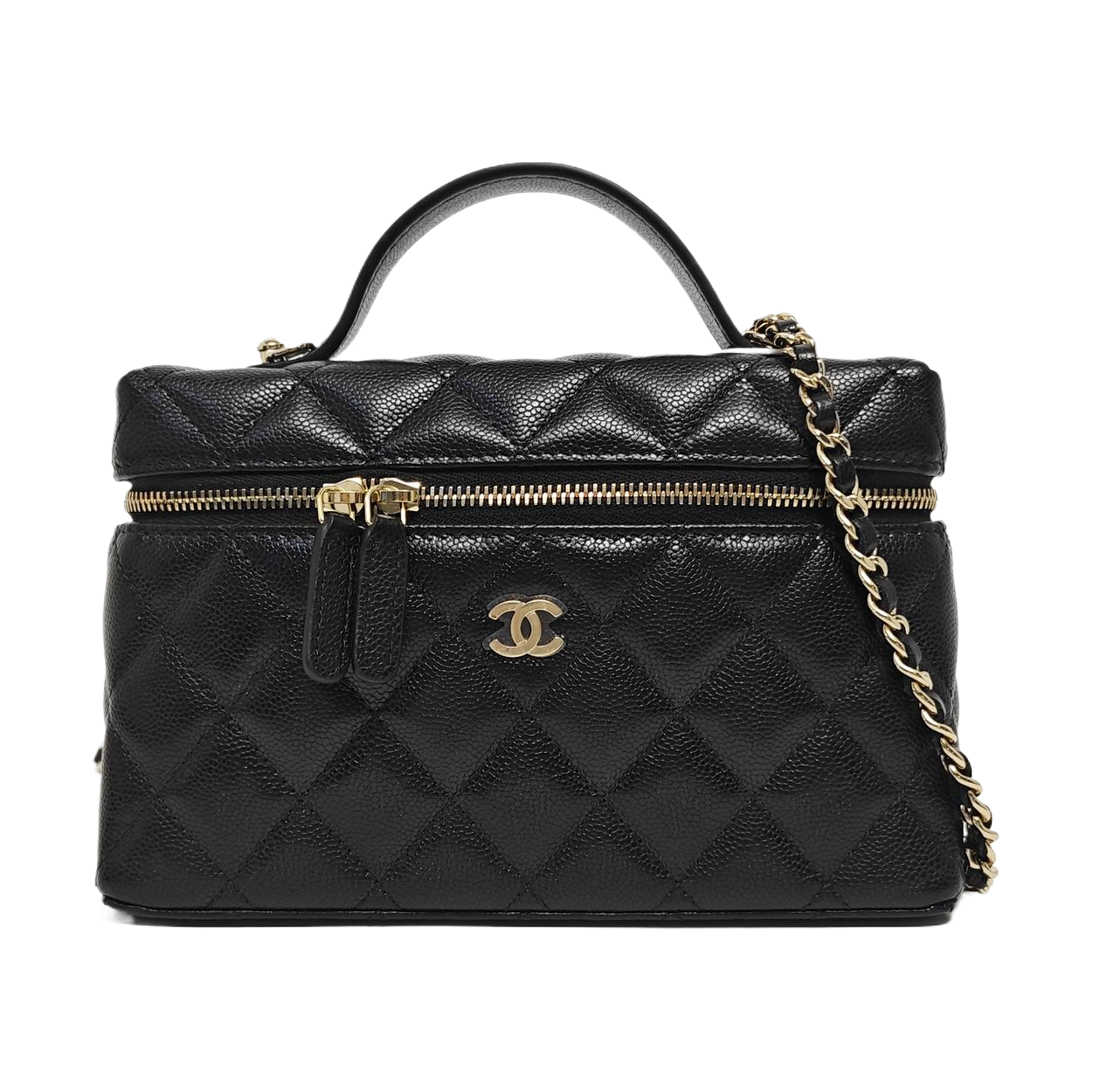 Quilted Grained Calfskin Shoulder Bag Black