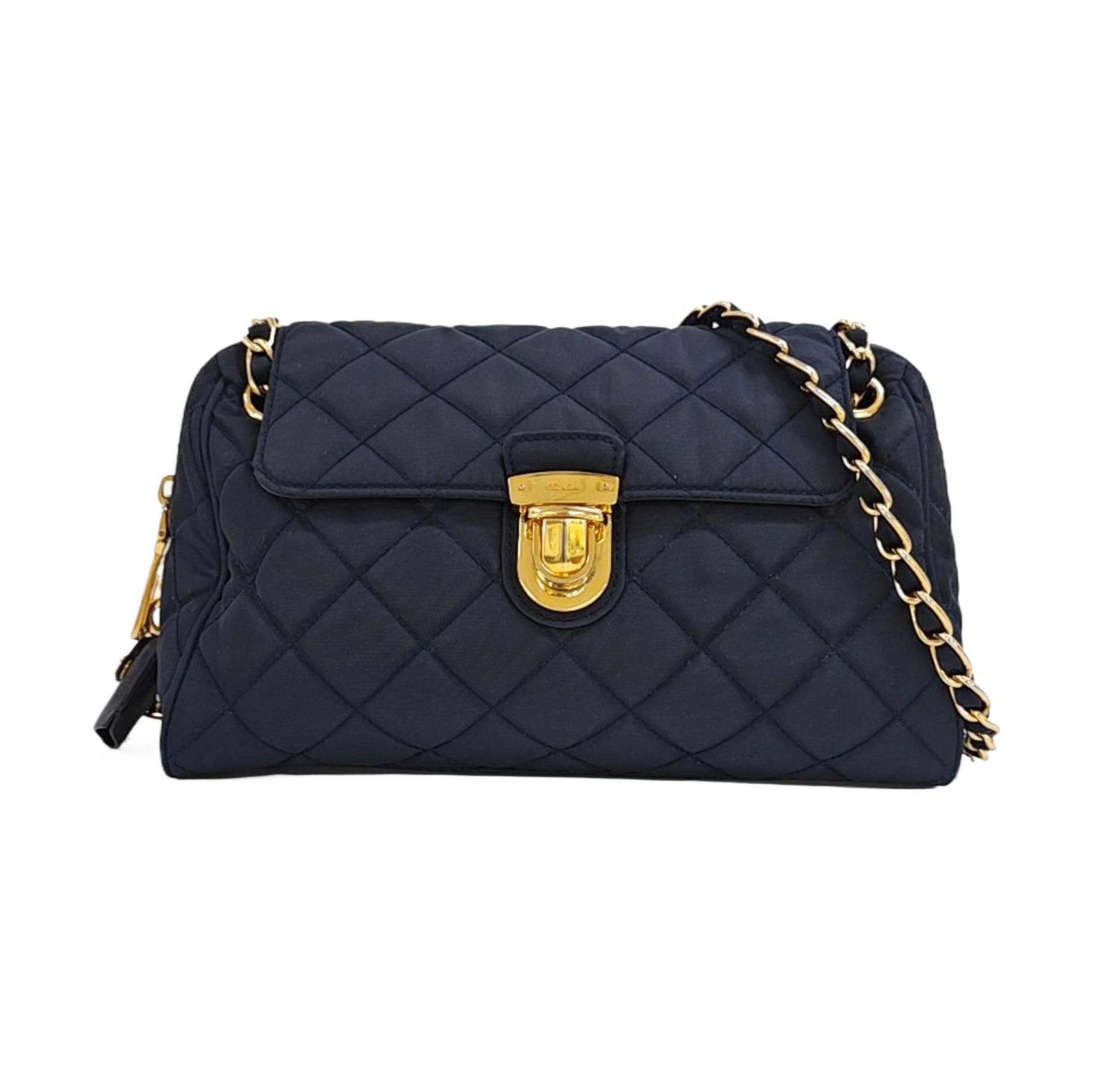 Quilted Nylon Shoulder Bag Blue