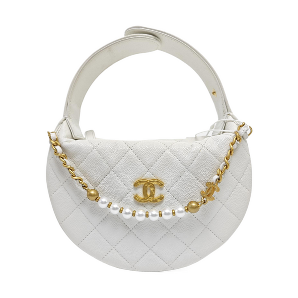 Quilted Grained Calfskin Top Handle Bag White