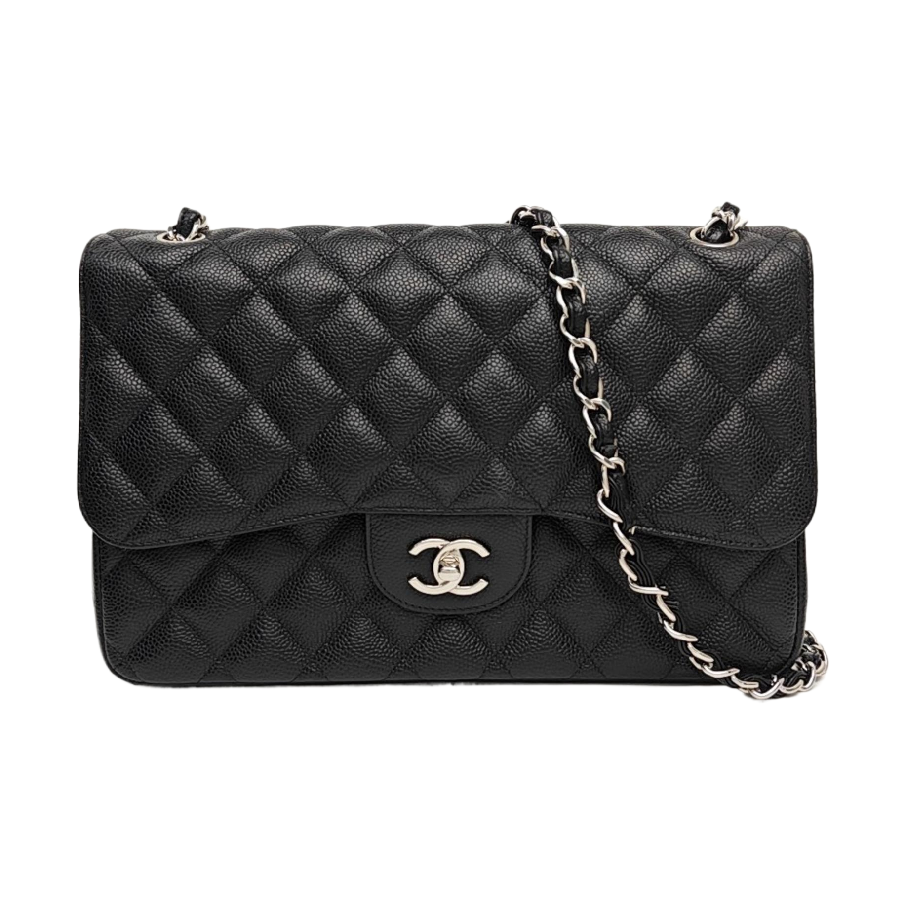 CLASSIC FLAP Jumbo Quilted Grained Calfskin Black