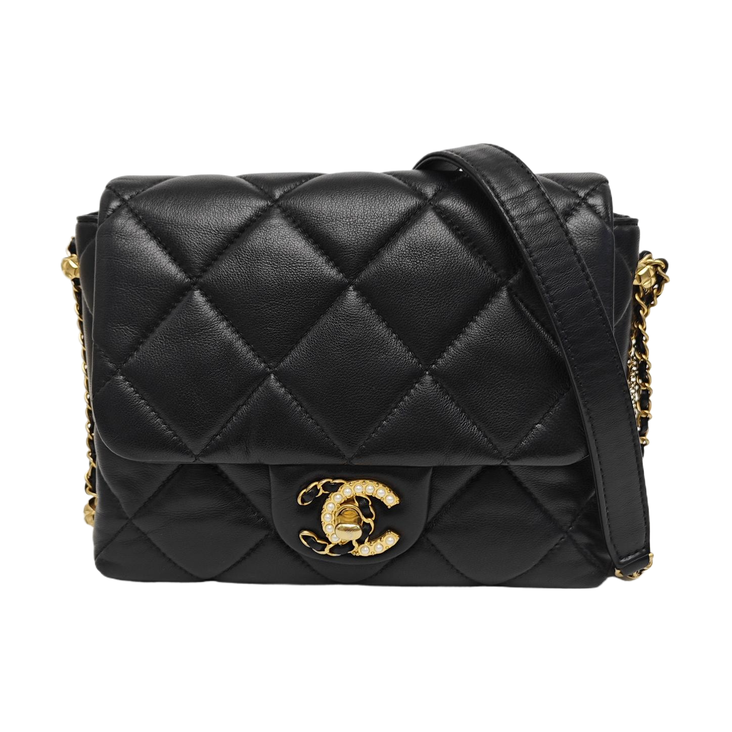 Quilted Lambskin Shoulder Bag Black