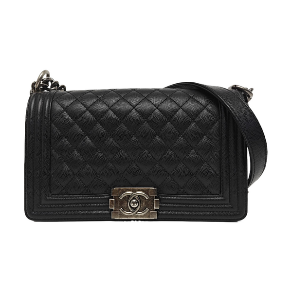 BOY CHANEL Medium Quilted Grained Calfskin Black