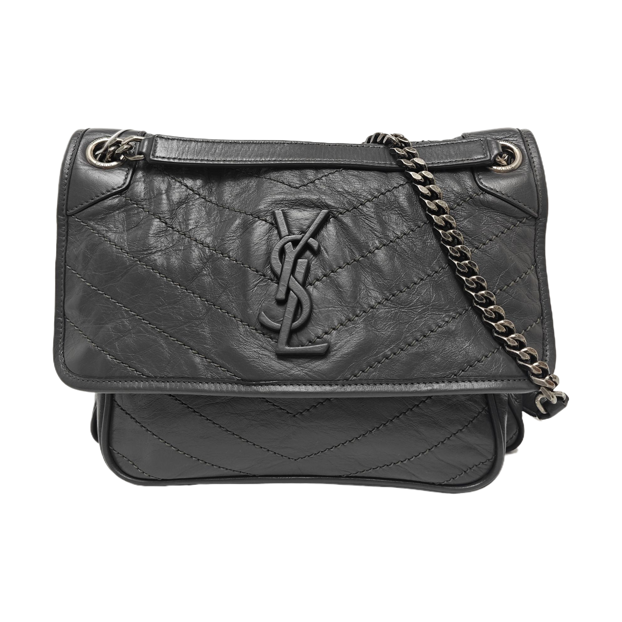 NIKI Medium Chevron Calfskin Gray
