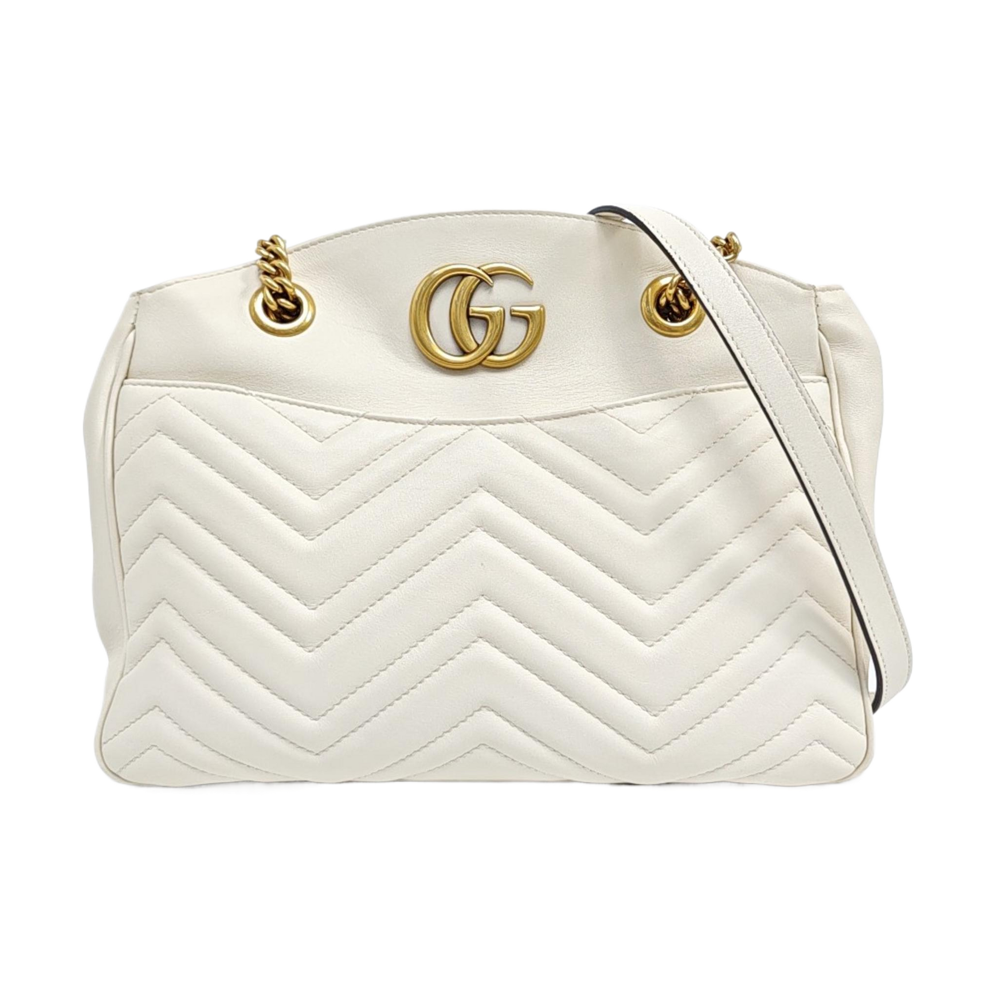 GG Marmont Medium Quilted Calfskin White