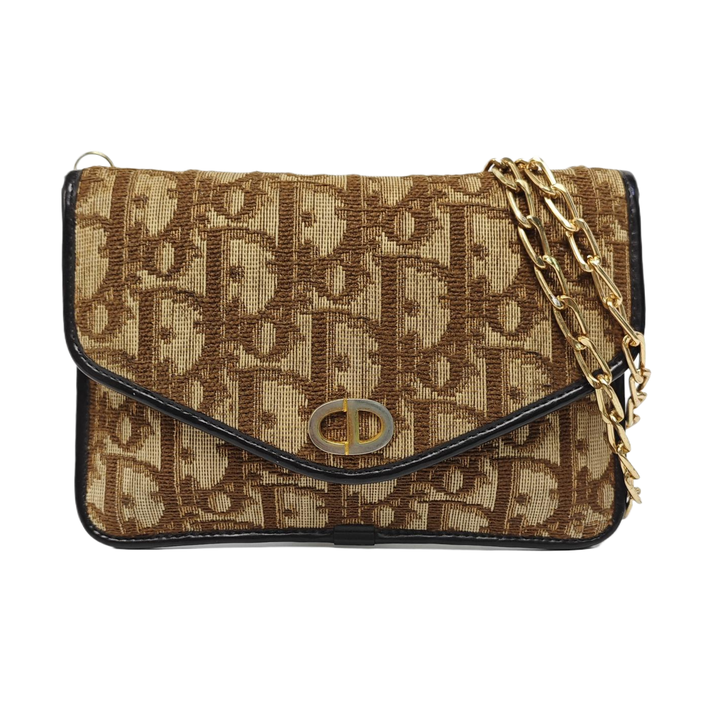 Oblique Canvas Clutch Brown