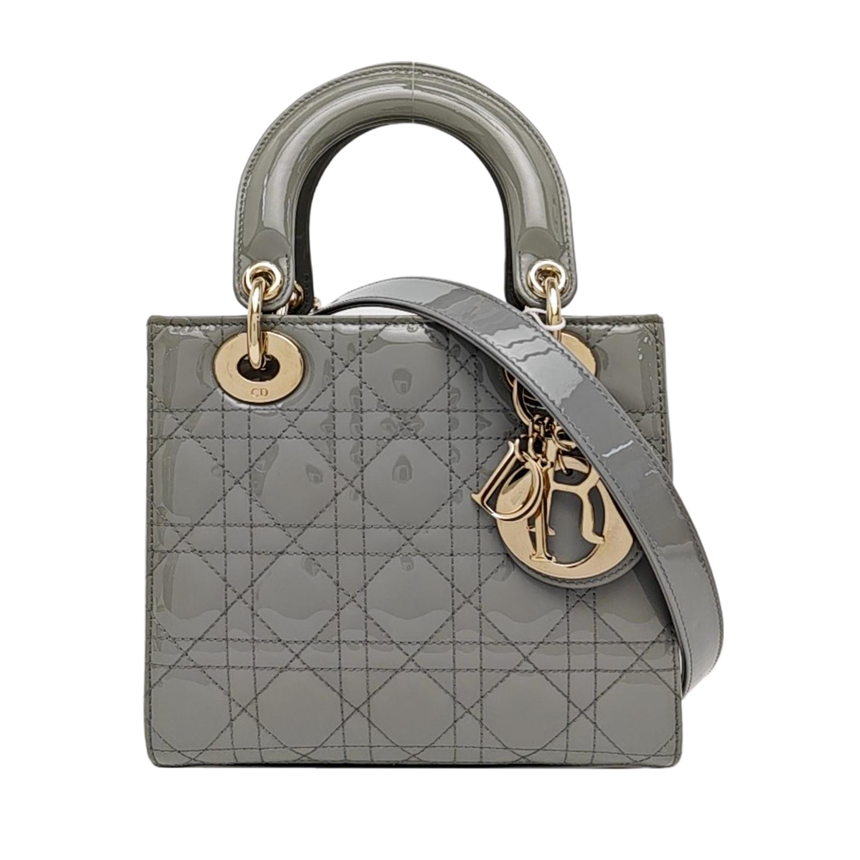 Lady Dior Small Cannage Patent Leather Gray