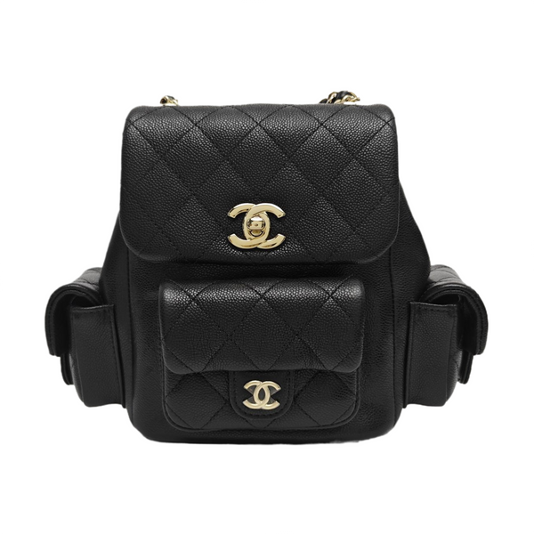Quilted Grained Calfskin Backpack Small Black