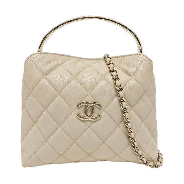 Quilted Grained Calfskin Beige