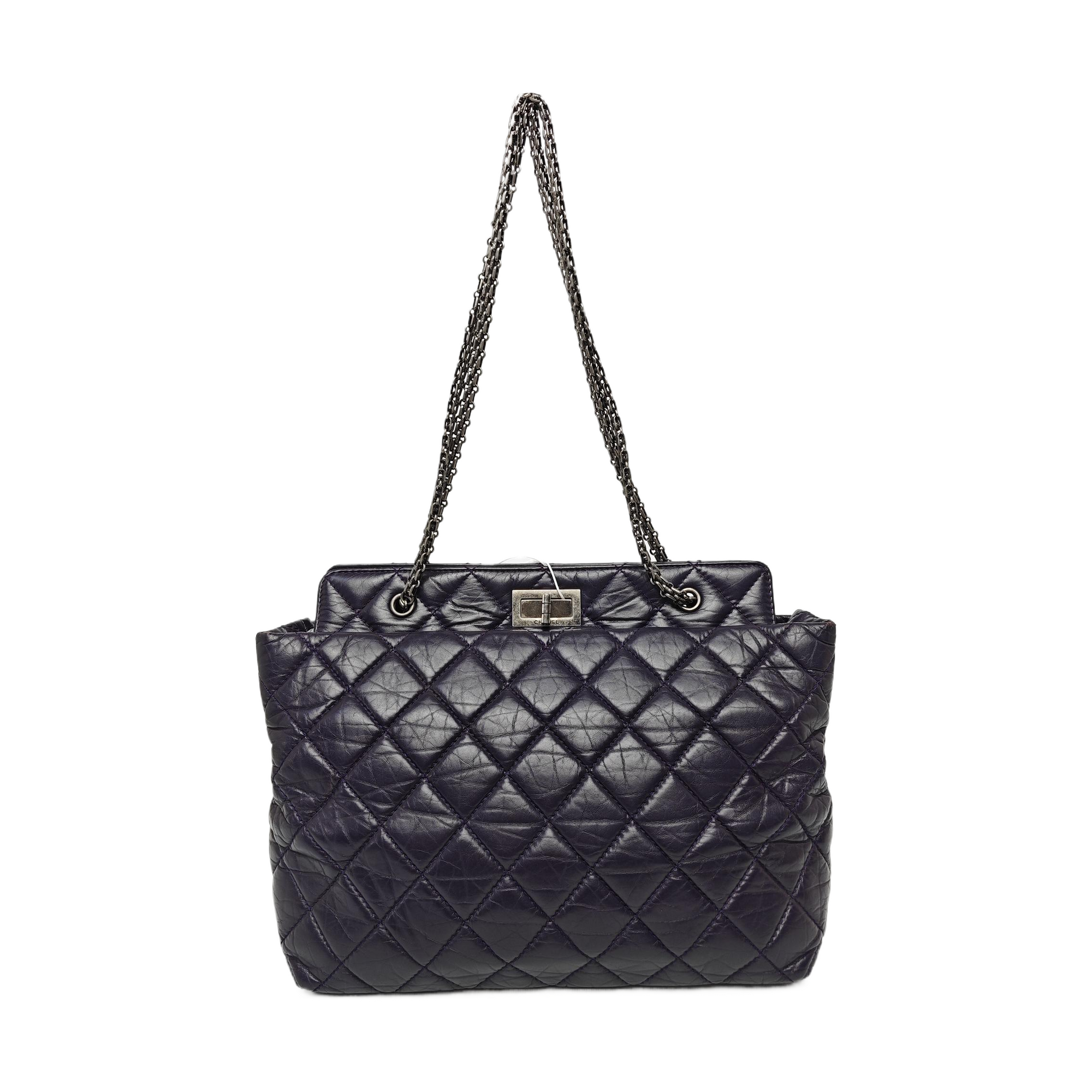 Quilted Calfskin Tote Bag Large Purple